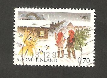 853 - Navidad, niños llevando un pino