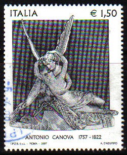 ITALIA 2007 Sello Escultor Antonio Canova Estatua Psique reanimada por Amor