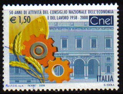 ITALIA 2008 Sello 50 Aniversario del Consejo Nacional de la Economia y del Trabajo CNEL Usado