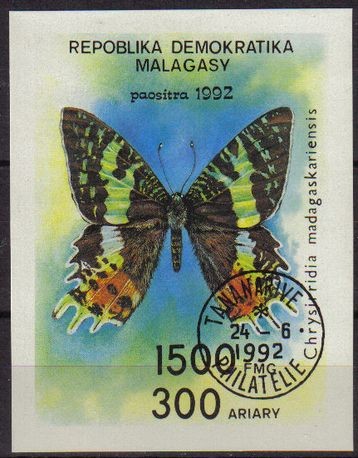 MADAGASCAR 1992 Scott 1087 Sello Nuevo HB Mariposa Chrysiridia Madagascariensis Matasellos de Favor 