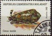 MADAGASCAR 1992 Michel 1419 Sello Moluscos Conus Textile MALAGASY 18A