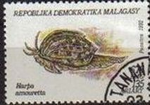 MADAGASCAR 1992 Michel 1421 Sello Moluscos Harpa Amouretta MALAGASY 135A