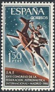 ESPAÑA 1966 1749 Sello ** Federación Astronautica Internacional Don Quijote y Sancho Panza