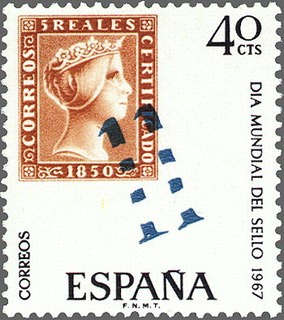 ESPAÑA 1967 1798 Sello Nuevo Dia Mundial del Sello 5 reales 1850