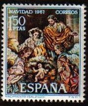 ESPAÑA 1967 1838 Sello Nuevo Navidad. Nacimiento (Salzillo)