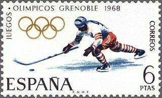 ESPAÑA 1968 1853 Sello Nuevo Juegos Olimpicos Invierno Grenoble (Francia) Hockey sobre Hielo