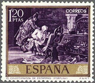 ESPAÑA 1968 1857 Sello Nuevo Pintor Mariano Fortuny Marsal El Coleccionista de Estampas