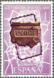 ESPAÑA 1968 1871 Sello Nuevo Centenario Legio Gemina León Plano de León