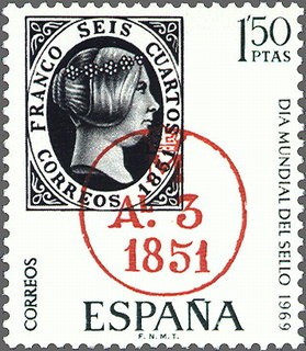 ESPAÑA 1969 1922 Sello Nuevo Dia Mundial del Sello Yv1573 Madrid Franco 6 cuartos 1851