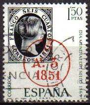 ESPAÑA 1969 1922 Sello Dia Mundial del Sello Yv1573 Madrid Franco 6 cuartos 1851 Usado