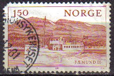 NORUEGA 1981 Scott 0788 Sello Paisaje Barco Faemund II de 1905 en lago Fermund usado Norway Norvège 