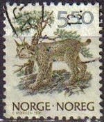 NORUEGA 1990 Scott 0958 Sello Serie Animales LYNX LINCE Usado