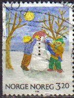 NORUEGA 1990 Scott 0986 Sello Navidad Christmas Dibujo de niños Usado