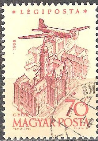 40º aniv de los sellos húngaros de correo aéreo.Ayuntamiento de Győr.