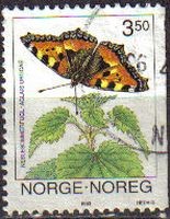 NORUEGA 1993 Scott 1034 Sello Mariposas Butterflies Aglais Urticae usado Norway Norvège Norge 