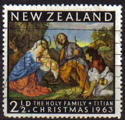 Nueva Zelanda 1963 Scott 359 Sello º Navidad Christmas Sagrada Familia de Titian Nouvelle Zelande 