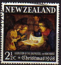 Nueva Zelanda 1968 Scott 414 Sello º Navidad Christmas Adoracion de Gerard Van Honthorst Nouvelle Ze