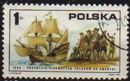 POLONIA 1975 Michel 2400 Sello Bicentenario Americano Yvert 2238 1608 Barco Polaco llegando a Americ