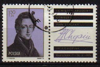 Polonia 1975 Scott 2125 Sello * Musica Pianista Federico Chopin Varsovia Michel 2408 Matasellos de F