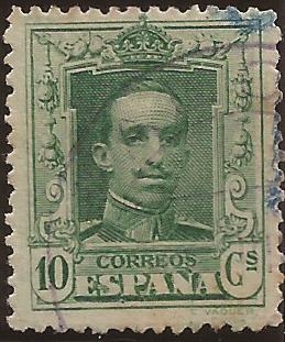 Alfonso XIII. Tipo Vaquer, verde  1922 10 cents