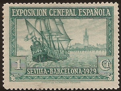 Galeón y Vista Sevilla. Pro Expo BCN y Sevilla  1929  1 cent
