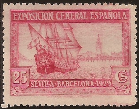 Galeón y Vista Sevilla. Pro Expo BCN y Sevilla  1929  25 cents