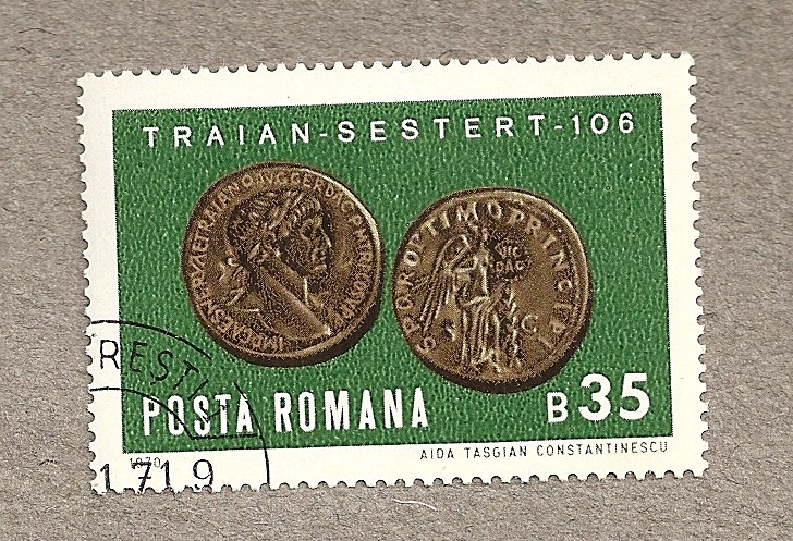 Moneda sextercios Trajano