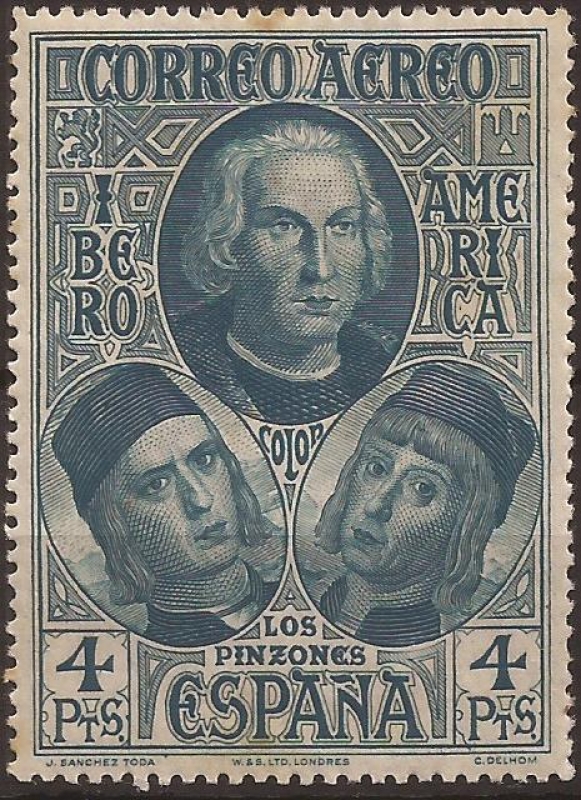 Colón y los hermanos Pinzón  1930  4 ptas