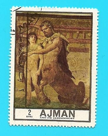 AJMAN - Centauro enseña a Aquiles el arte de la música - Arte Romano - Pompeya