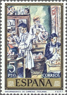 ESPAÑA 1972 2081 Sello Nuevo Pintor Solana Decoradores de Caretas