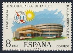 ESPAÑA 1973 2145 Sello Nuevo Conferencia Plenipotenciarios de la UIT Palacio Congresos Torremolinos