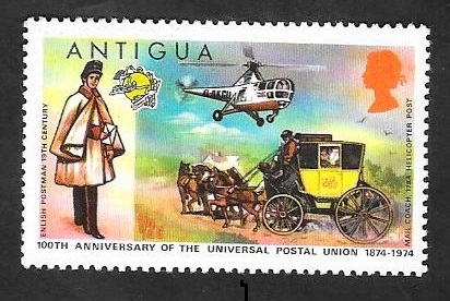 325 - Centº del UPU, Cartero, coche postal y helicóptero postal
