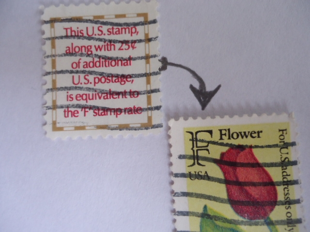 EE.UU - This U.S. Stamp along wath 25cnts. of aditioinal U.S. postage, is equivalent to the 
