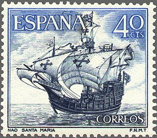 ESPAÑA 1964 1601 Sello Nuevo Barcos Marina Española Nao Santa Maria