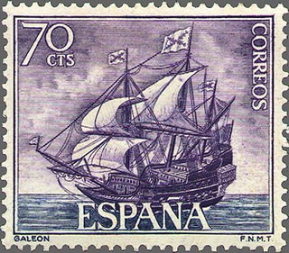 ESPAÑA 1964 1603 Sello Nuevo Barcos Marina Española Galeon