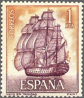 ESPAÑA 1964 1605 Sello Nuevo Barcos Marina Española Santisima Trinidad c/trazas oxido