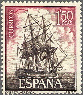 ESPAÑA 1964 1606 Sello Nuevo Barcos Marina Española Corbeta Atrevida