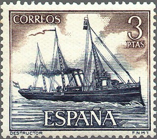 ESPAÑA 1964 1609 Sello Nuevo Barcos Marina Española Destructor c/trazas oxido