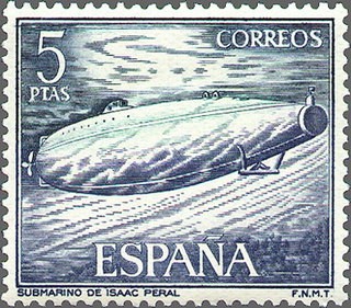 ESPAÑA 1964 1610 Sello Nuevo Barcos Marina Española Submarino Isaac Peral