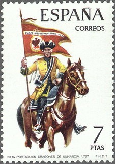 ESPAÑA 1974 2200 Sello Nuevo Uniformes Militares Portaguion de Dragones de Numancia 1737