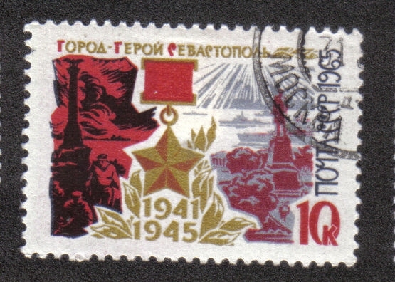Pueblos soviéticos heroicos, estrella de oro y escena de defensa de Sebastopol
