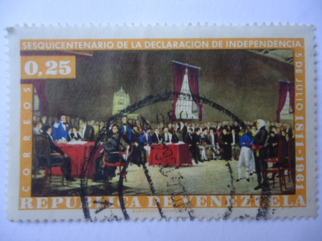 Sesquicentenario de la  Declaración de Independencia, 5 de Julio 1811 al 1961 - Firma de la Independ