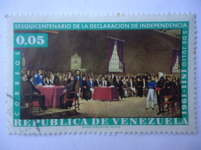Sesquicentenario de la  Declaración de Independencia, 5 de Julio 1811 al 1961 - Firma de la Independ