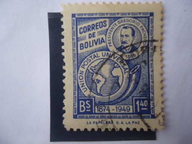 Presidente, Gregorio Pacheco -75 Aniversario de la Unión Postal Universal (1874-1946) Mapa y Cuerno