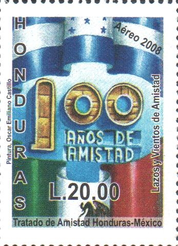100th  TRATADO  DE  AMISTAD  HONDURAS-MÉXICO.  BANDERAS  DE  MÉXICO  Y  HONDURAS.