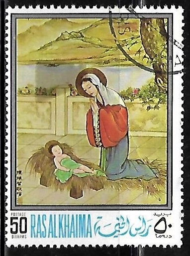 Virgen Maria adorando al Niño Jesus  pintura