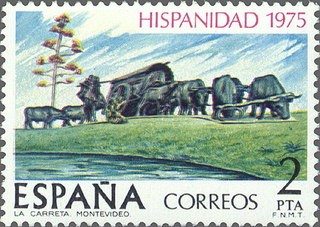 ESPAÑA 1975 2294 Sello Nuevos Hispanidad Uruguay La Carreta Obra de Belloni