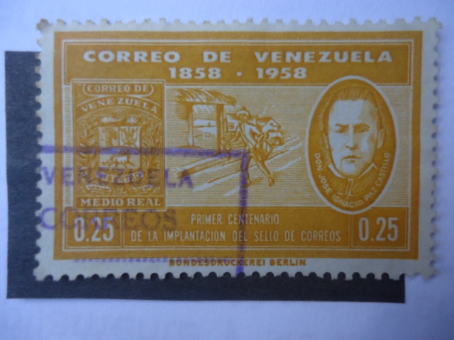 Don José Ignacio Paz Castillo-Primer Centenario de la Implantación del Sello de Correo,1858-1958