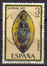 ESPAÑA 1975 2300 Sello Navidad La Virgen y el Niño retablo Santuario San Miguel Usado