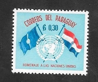 585 - 15 Anivº de Naciones Unidas, Banderas de la ONU y Paraguay